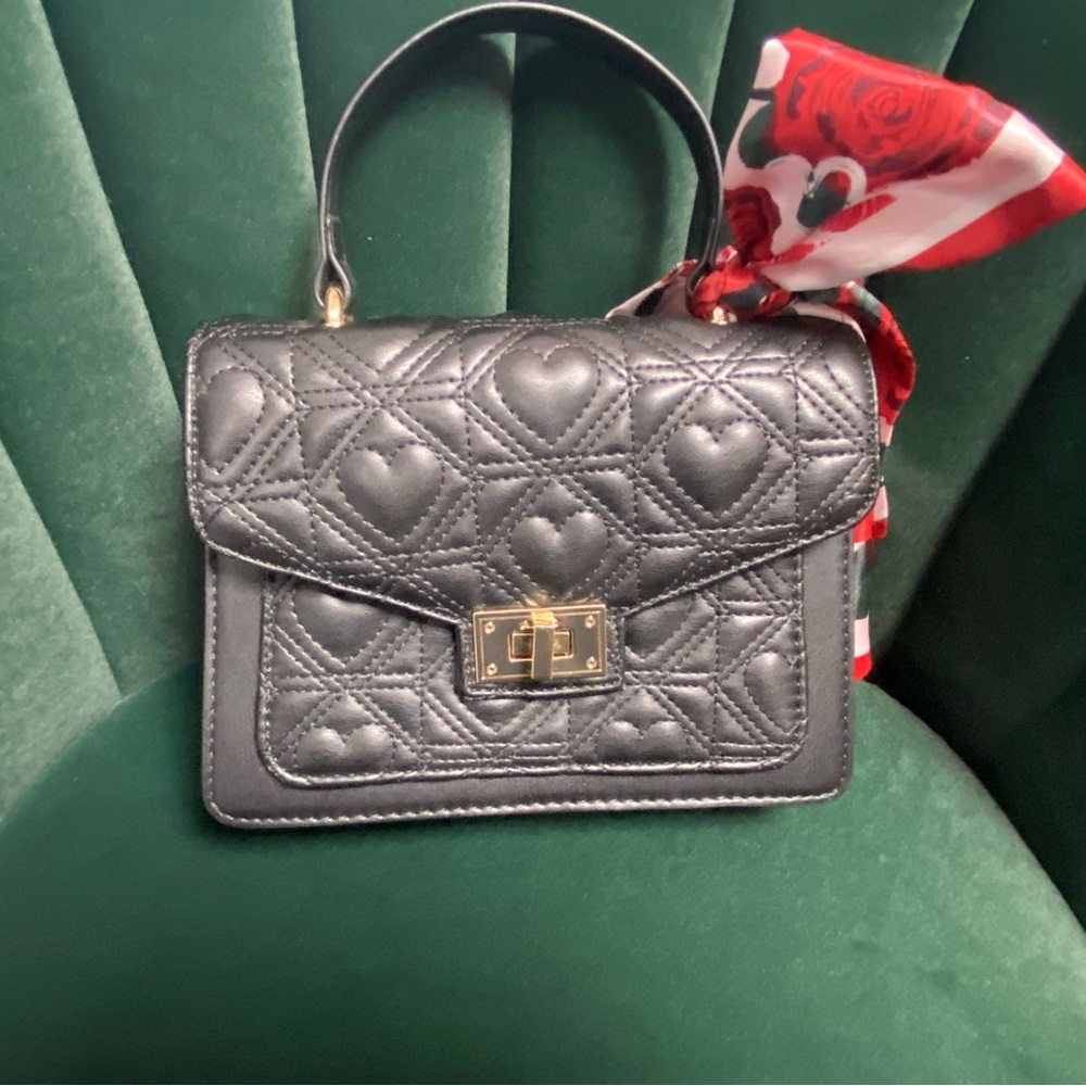 ALDO Black Shoulder Bag Crossbody Embossed Heart Purse